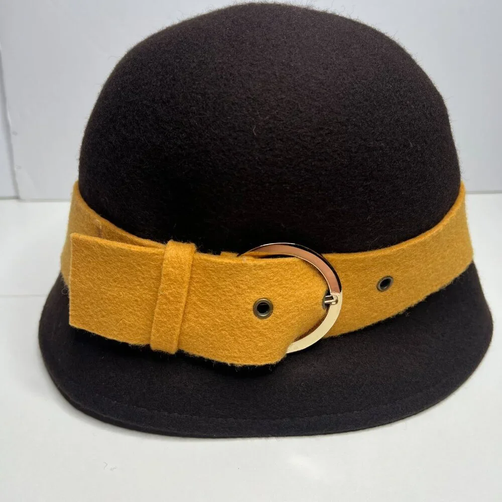 New York‎ & Co. Cloche Hat Wool Felt Buckle Fall Flapper Retro Costume Feminine